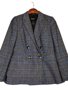 Madewell The Rosedale Blazer Women's 2 Gray Blue Plaid Wool Blend Jacket Classic